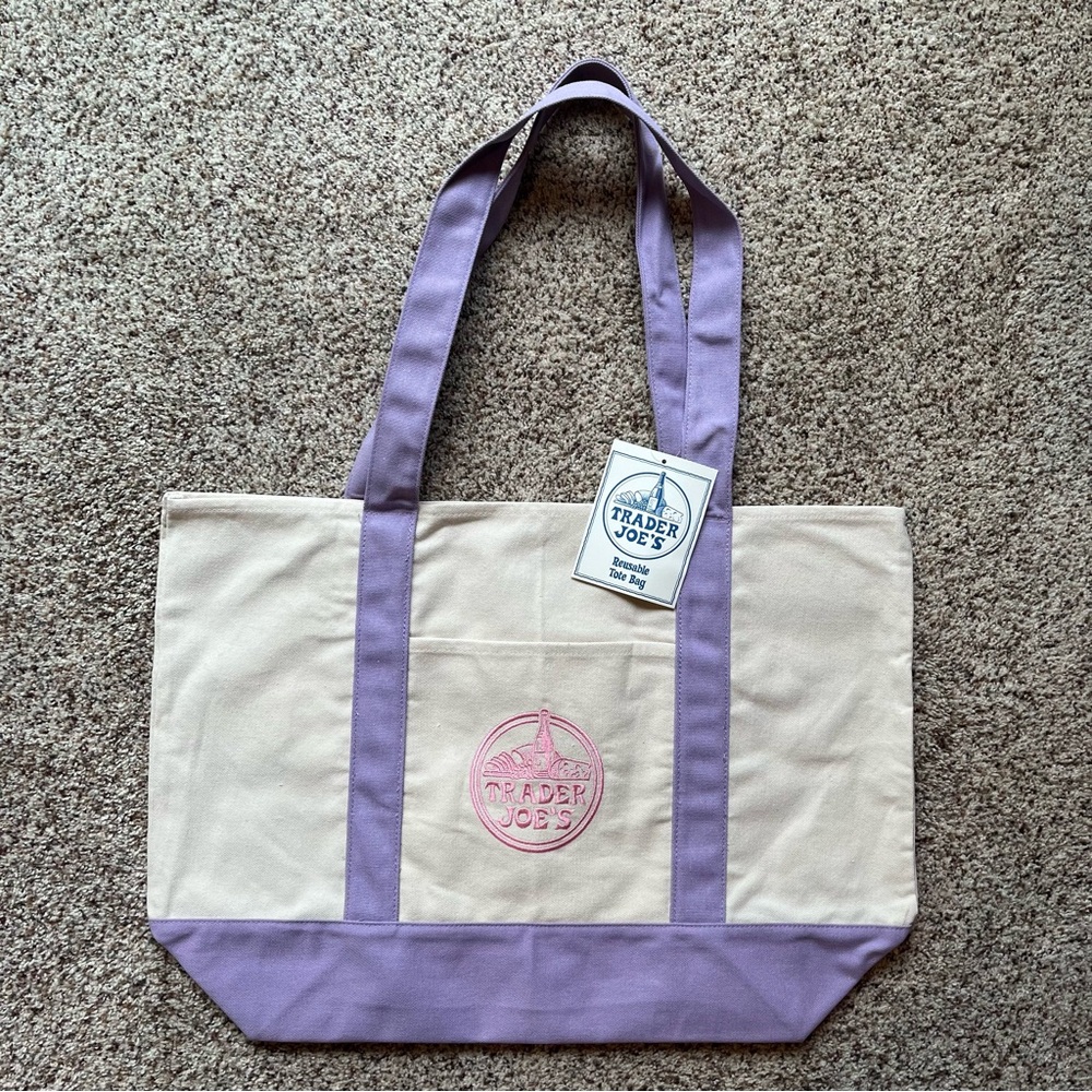 Large Trader Joe's Lavender Canvas Tote Bag